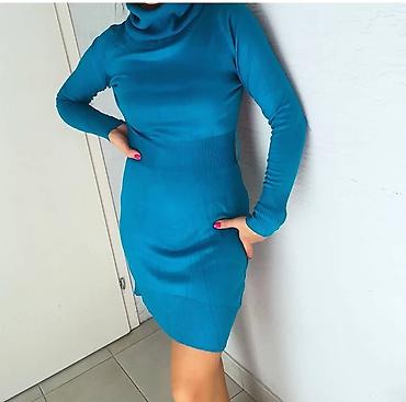 lindex helanke: Pletena haljina sa rol-kragnom – tirkizna - Model: uska, mini dužina — 3