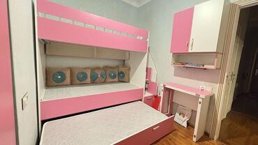 mebel taxta: Для девочки и мальчика, Б/у, 2 односпальные кровати, Письменный стол, Шкаф