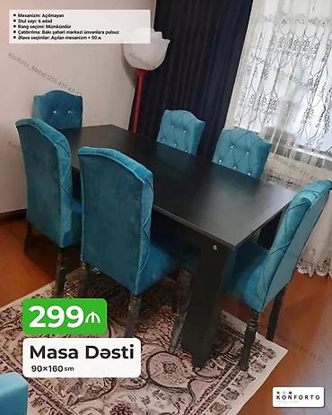 Masa Dəsti – 90×160 sm - Komplekt: 1 ədəd düzbucaqlı masa + 6 ədəd