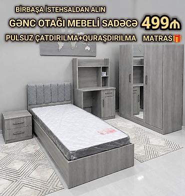 Gənc otağı mebel dəsti Tərkibi: - Tək nəfərlik çarpayı (yumşaq