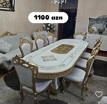 kompyuter stollari: 1.Klassik üslubda nahar dəsti - 1 ədəd böyük oval masa – ağ və qızılı — 1