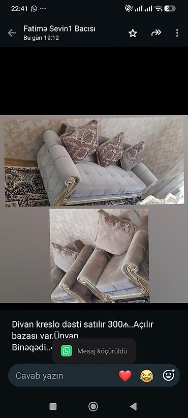 Divan kreslo dəsti satılır 300₼. Açılır bazası var.Ünvan