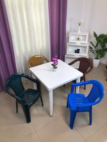 Bağ, çöl masa və oturacaq dəstləri: Yeni, Kvadrat masa, 4 stul, Açılmayan, Stullar ilə, Plastik, Azərbaycan — 2