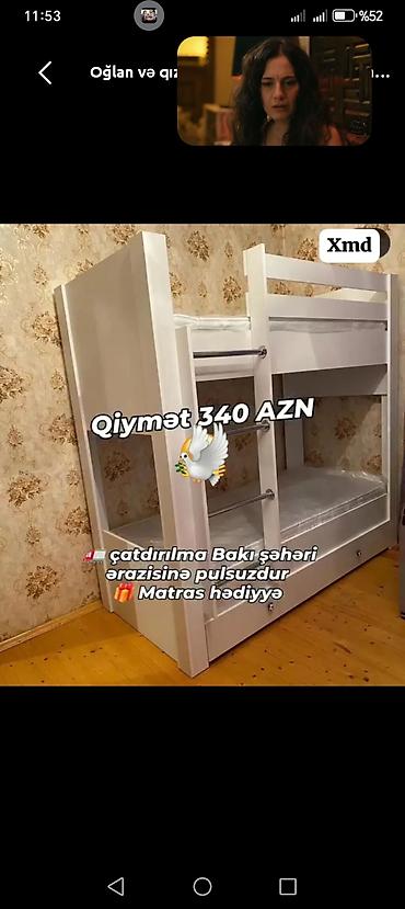 taxta pol: Ağ rəngli iki mərtəbəli uşaq çarpayısı - Material: taxta — 1