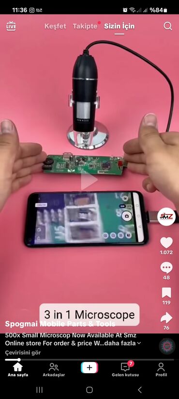 kampyuter: 3‑ü 1‑də Rəqəmsal USB Mikroskop – 500x böyütmə - Elektronika