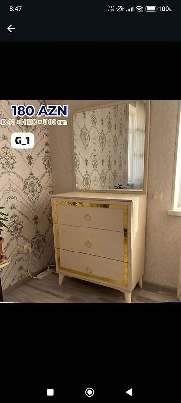 güzgülü komod: Güzgülü komod – G_1 model Ölçülər: D 40 × H 180 × U 80 sm Qiymət — 1