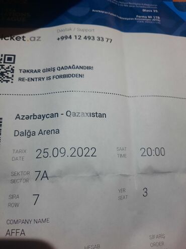 cırtdan show biletleri v Azərbaycan | Digər idman və istirahət malları: Futbola bilet