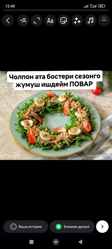 сдаю кушетку: ПОВАР Чолпон ата бостери сезонго жумуш ишдейм