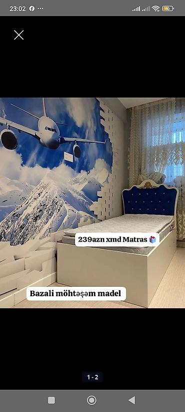 carpayı bazası: Bazalı tək nəfərlik çarpayı – möhtəşəm model. - Rəng: ağ korpus, mavi — 1