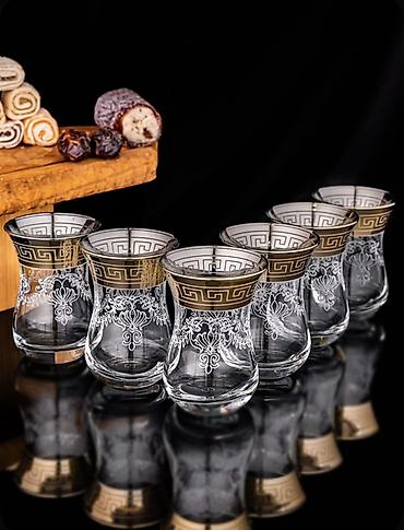 qab: Fincanlar, rəng - Qızılı, Şüşə, 6 ədədli dəst, 250 ml — 2
