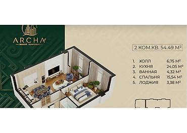 квартиры ала арча: 2 комнаты, 54 м², Городская больница №4 (ул. Айни) Элитка, 3 этаж — 6