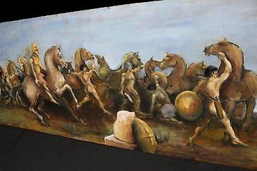 Stilske umetničke slike: SLIKA PRIPREMA ZA JURIŠ, 53 X 154, ULJE NA ŠPERPLOČI | Slika — 5