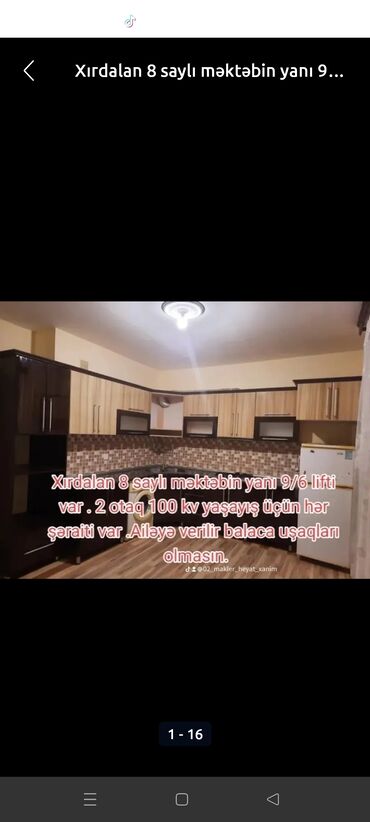 аренда квартира: Xırdalan 8 saylı məktəbin yanı 9/6 lifti var . 2 otaq 100 kv yaşayış