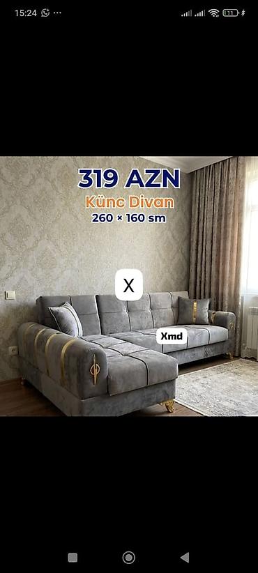 Диваны: Künc divan – 260 × 160 sm - Model: künc (L-şəkilli) divan - Ölçü: 260 — 1