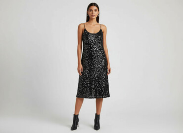 czarna sukienka z frędzlami h m: H&M, Сукня жіноча, розмір S
