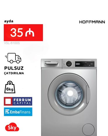 hoffman kondisioner qiymetleri: Paltaryuyan maşın Hoffmann, 6 kq, Yeni, Avtomat, Qurutma var, Kredit var, Pulsuz çatdırılma