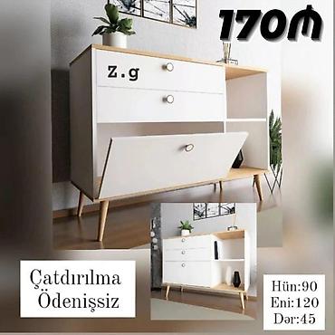 Komodlar: Skandinaviya üslublu çoxfunksiyalı komod - Rəng: ağ + açıq ağac — 1