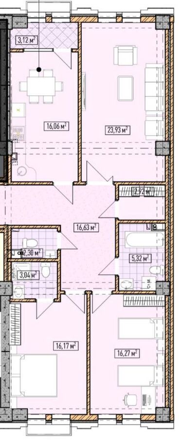 Продажа квартир: 3 комнаты, 102 м², Элитка, 11 этаж, ПСО (под самоотделку)