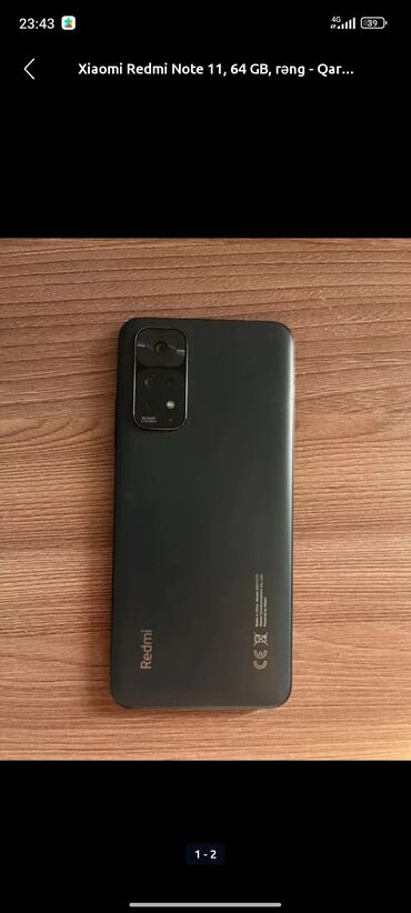 naxçıvan telefon elanlari: Xiaomi Redmi Note 11, 64 GB, rəng - Qara, 
 İki sim kartlı, Barmaq izi, Simsiz şarj