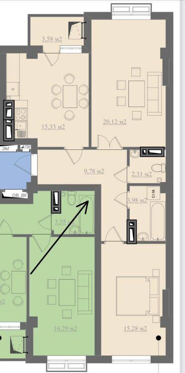 Продажа квартир: 2 комнаты, 65 м², Элитка, 3 этаж, ПСО (под самоотделку)