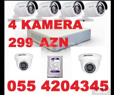 kamera ikinci el: Təhlükəsizlik kameraları quraşdırma daxil hikvision 4 kamera 500 gb