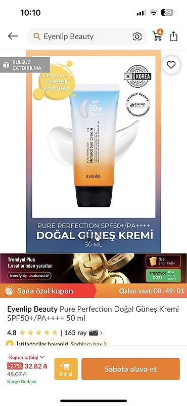 my sunscreen cream: Koreya istehsali original Eyenlip pure perfection Güneş kremi 50 spf — 1