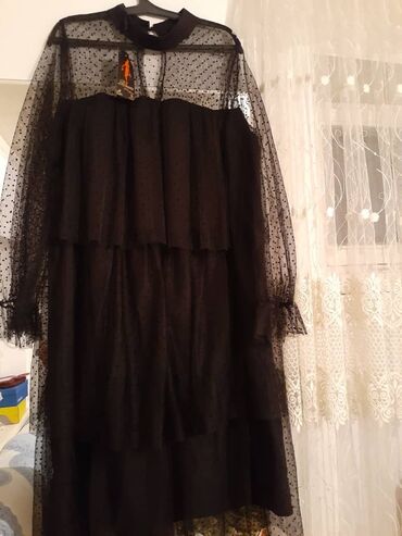 черное длинное вечерное платье: Вечернее платье, Длинная модель, С рукавами, 6XL (EU 52)