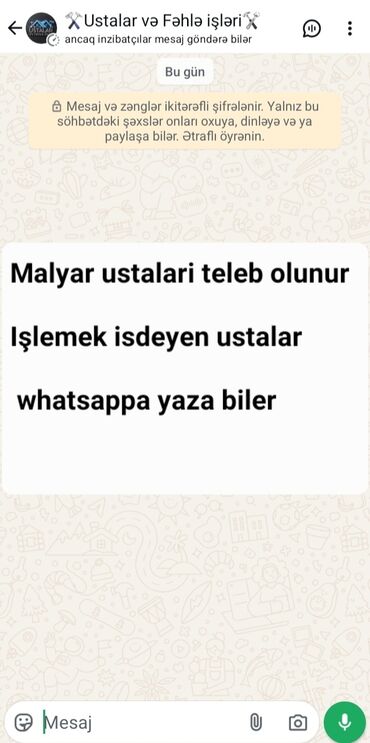 surcu işi: Malyar ustalari teleb olunur Işlemek isdeyen ustalar whatsappa yaza
