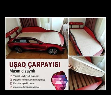 oyuncaq masin sekilleri: Uşaq çarpayısı – maşın dizaynlı - Parlaq qırmızı rəngdə, yan — 1