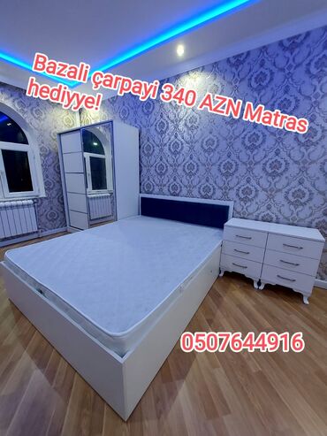 Кровати: Новый, Двуспальная кровать, С подъемным механизмом, С матрасом, Без выдвижных ящиков, Азербайджан