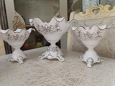 meyvəqabı: 3 hissəli dekorativ meyvəqabı dəsti - Material: keramika/porcelan — 2