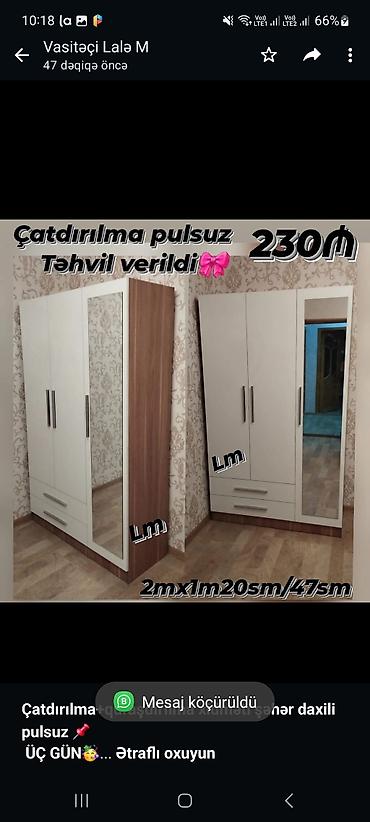 Шкафы на заказ: *Çatdırılma+quraşdırılma xidməti şəhər daxili pulsuz* 📌 *ÜÇ GÜN🥳* — 1