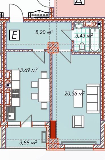 квартира мало семейка: 1 комната, 50 м², Элитка, 4 этаж, ПСО (под самоотделку)