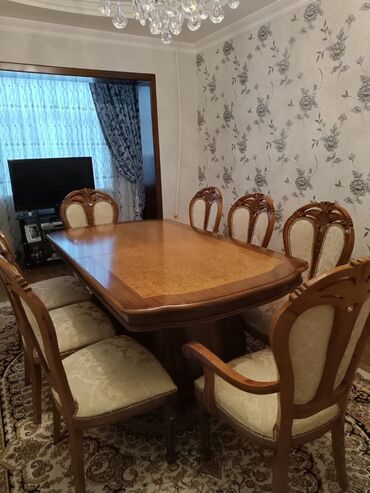 qonaq otagi stol: Для гостиной, Раскладной, Овальный стол, 8 стульев