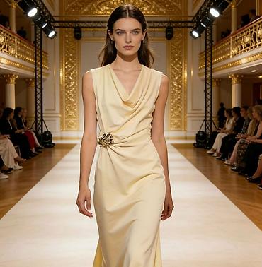 Haljine: Elegantna večernja haljina bez rukava sa drapiranim kaskadnim izrezom — 8