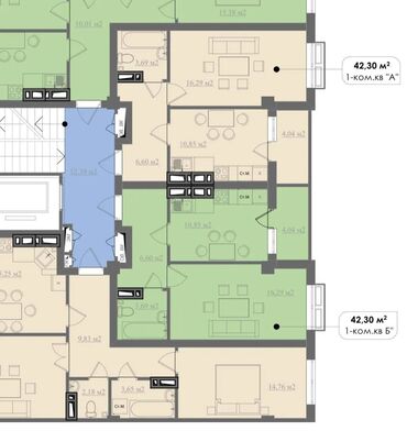 1комнатная квартиру: 1 комната, 42 м², Элитка, 9 этаж, ПСО (под самоотделку)
