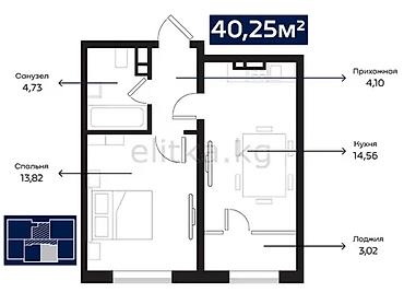 56: 1 комната, 40 м², Южная Магистраль Элитка, 11 этаж, Свежий ремонт — 2