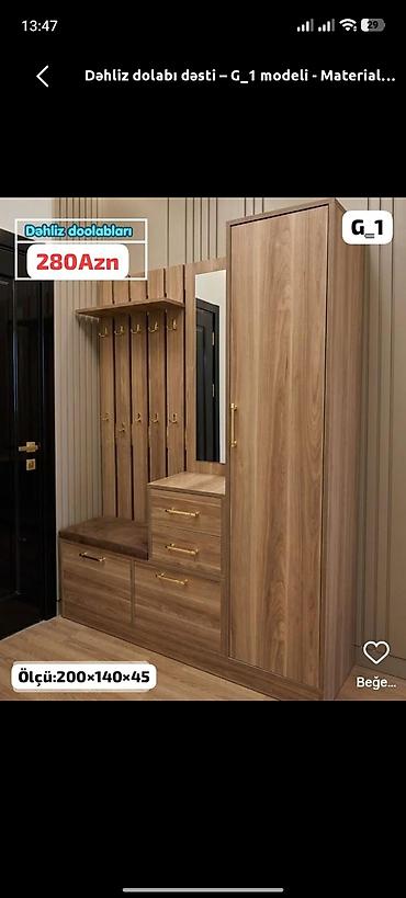 Dolablar: Yeni, 1 qapı, Güzgülü, Qəhvəyi, Açılan, Düz dolab — 1