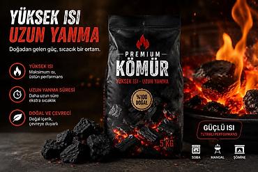 Premium Kömür – Yüksək İsi, Uzun Yanma Məhsul: Təbii tərkibli, 100%