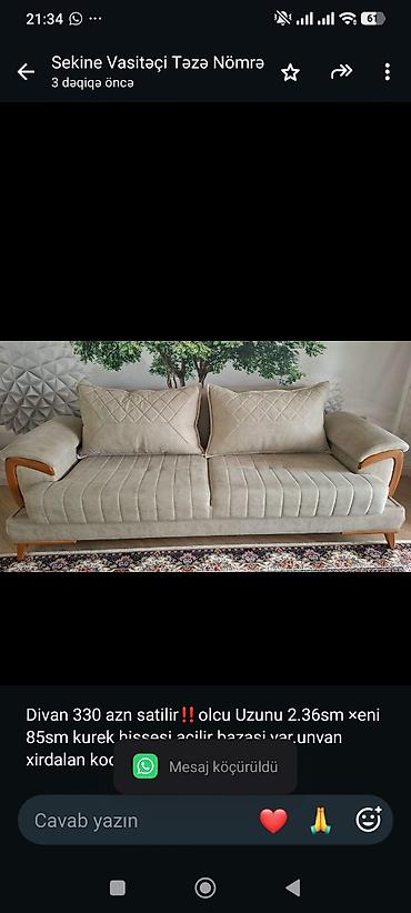 Divan 330 azn satilir‼️olcu Uzunu 2.36sm ×eni 85sm kurek hissesi lalafo.az -da Divan 330 azn satilir‼️olcu Uzunu 2.36sm ×eni 85sm kurek hissesi