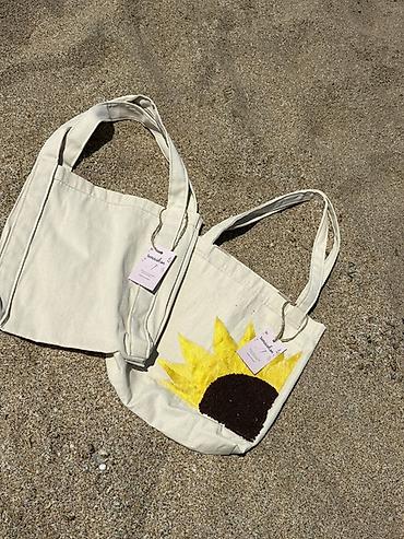 dəst cantalar: Bej rəngli kanvas tote çantalar - Material: qalın, möhkəm — 1