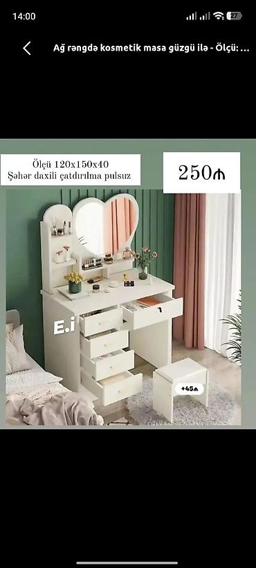 Игровые наборы: Ağ rəngdə kosmetik masa güzgü ilə - Ölçü: 120×150×40 - Böyük ürək at lalafo.az — 1 Игровые наборы: Ağ rəngdə kosmetik masa güzgü ilə - Ölçü: 120×150×40 - Böyük ürək — 1