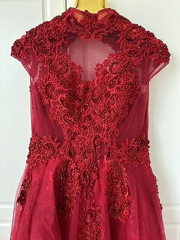 Ziyafət donları: Qırmızı ziyafət/libas - Zərif tünd qırmızı rəngdə uzun ziyafət/libas — 3