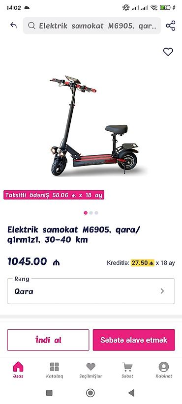 elektrikli sc: Elektrik samokat M6905 – qara sari, 30–40 km yürüş. Xüsusiyyətlər: - — 1