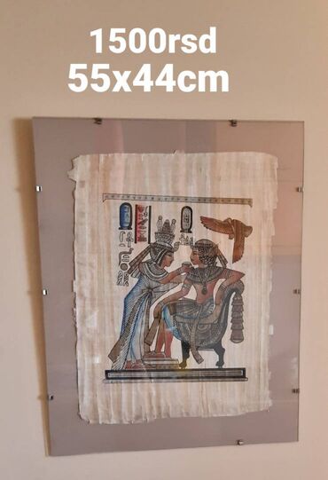 dvobojna dugacka haljina: Slika na papirusu doneta iz Egipta zastakljena i pozadina u