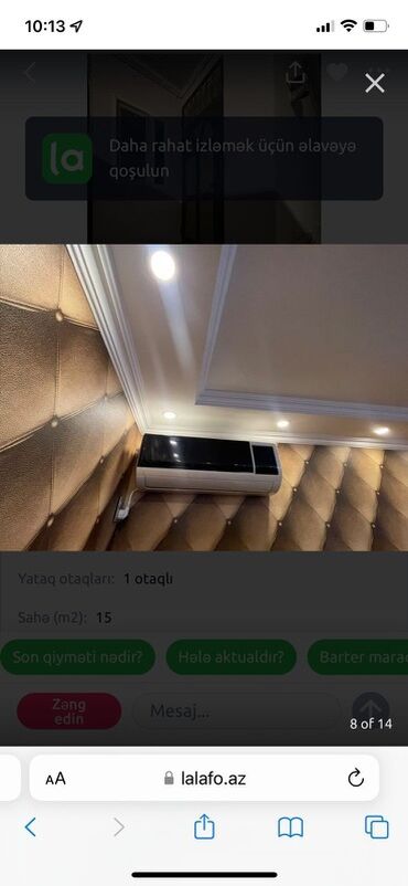 Otaqların uzunmüddətli kirayəsi: Xanim ucn kiraye 1 otaqlı studiya tipli kiçik mənzil/interyer - Sahə — 15