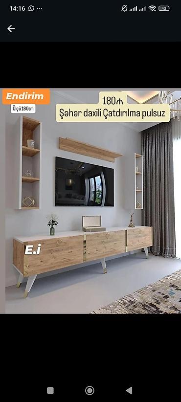 TV altlığı: TV stendi və divar rəfləri dəsti - Ölçü: 180 sm - Minimalist — 1