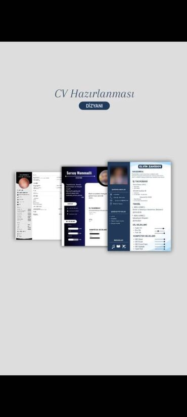 Reklam, çap: Cv Hazırlamması Dizaynı. 5 azn'dan 25/30 azn'a qədər. Hər növ dizayn
