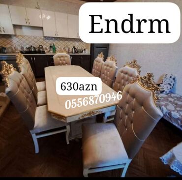 Masa və oturacaq dəstləri: Qonaq otağı üçün, Yeni, Açılmayan, Dördbucaq masa, 6 stul — 6