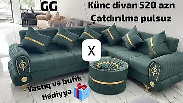 Künc divan – zümrüd-yaşıl rəng, klassik-qızılı dekor elementləri və